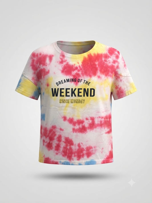 Kids Tie-Dye Printed Crop Top - Round Neck