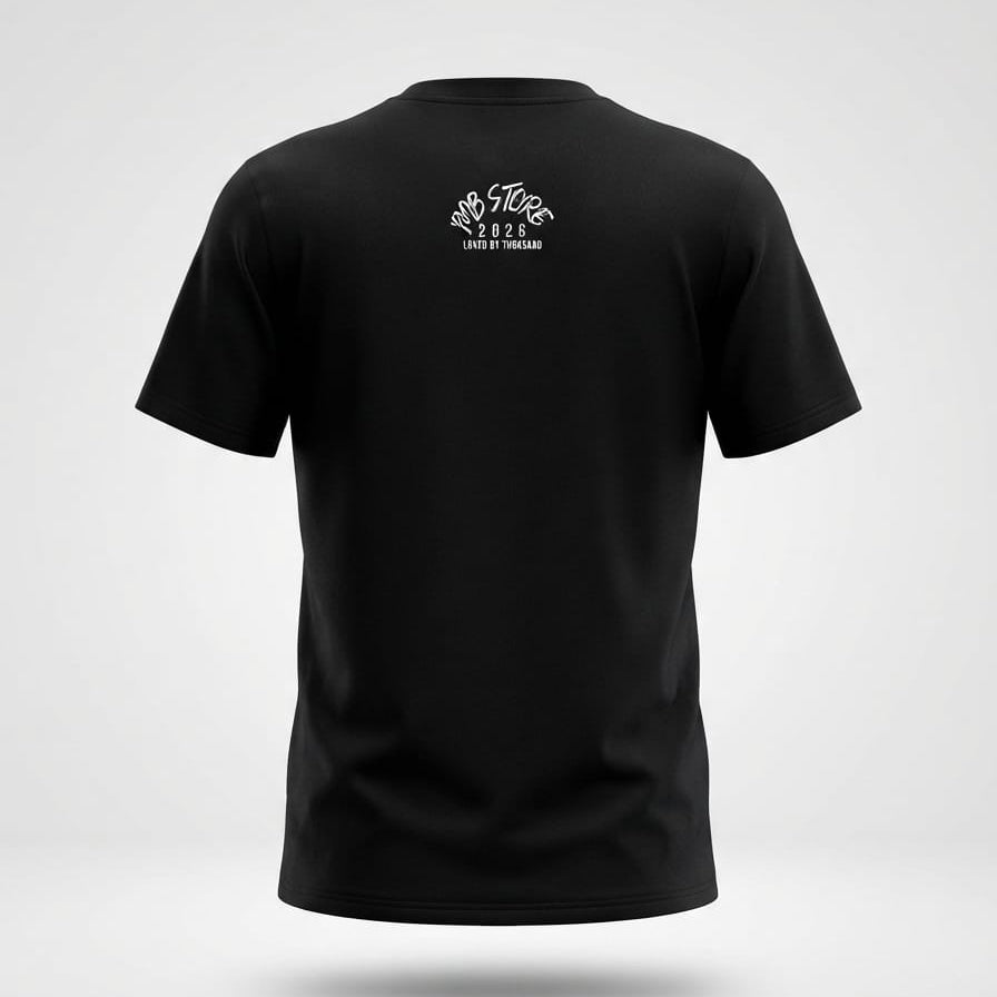 Black short-sleeve crewneck t-shirt with beige anime-style graphic print of a character smoking