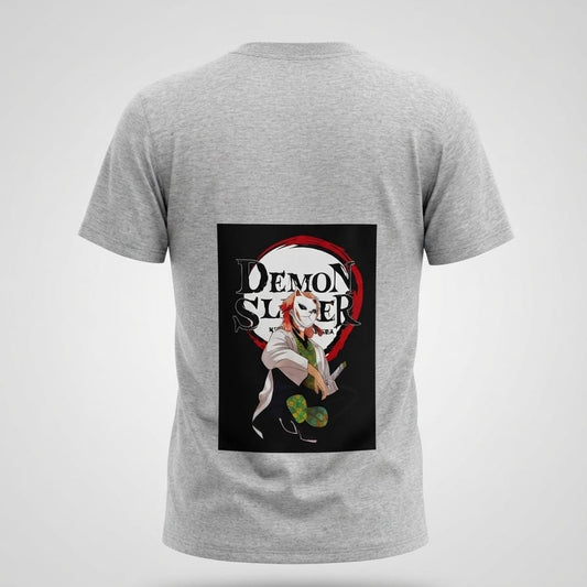 Light gray heather crewneck t-shirt with a small red graphic on the left chest